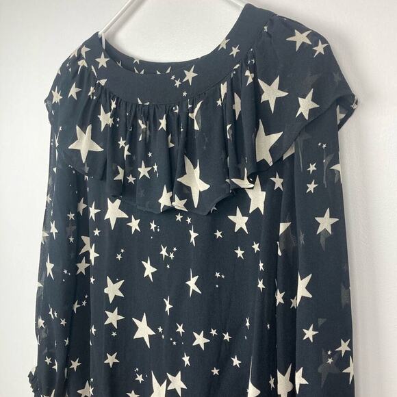 FARM RIO Stardust Blouse Sheer Ruffle Neck - Size S - Picture 5 of 9